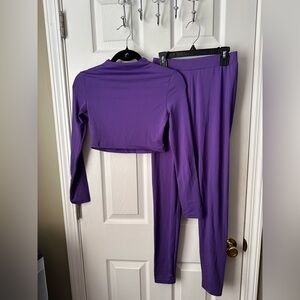 SHEIN Purple 2 Piece Women's Long Sleeve Crop Top & Pants Set XS